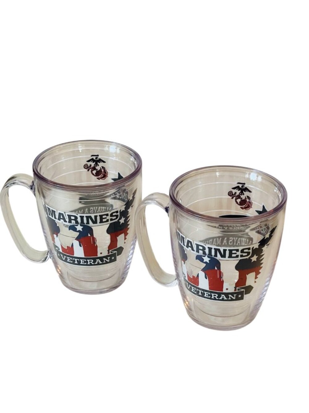 Set of 2 Vintage Marine Veteran Tervis Tumbler Mugs 17oz USMC Discontinued